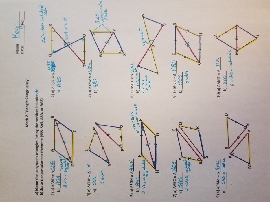 Triangle congruence sss sas asa aas hl worksheet answer key